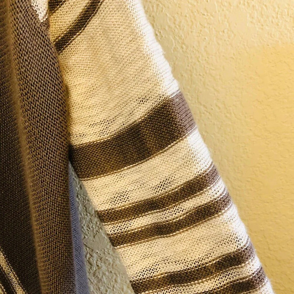 Pink Rose Small Waterfall High-Low Cardigan Brown White Striped Classy Minimal - Picture 5 of 10